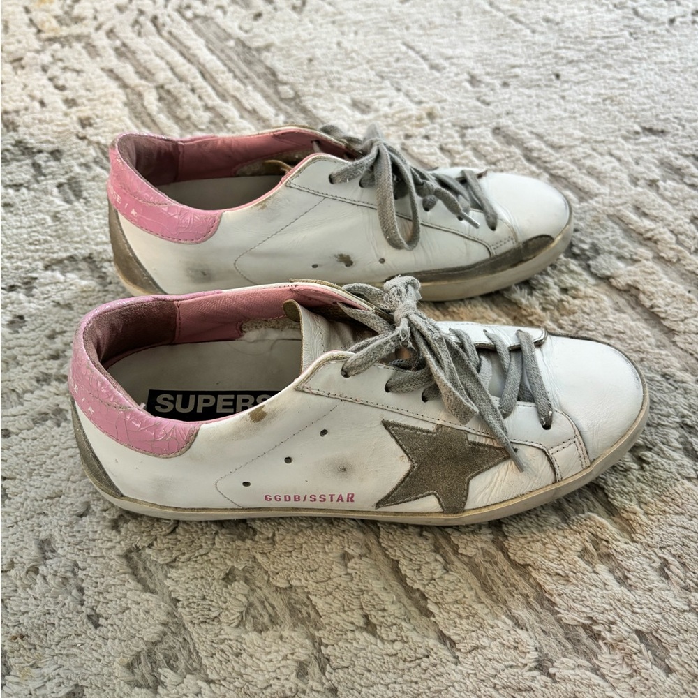 Golden Goose White and Pink Sneakers
